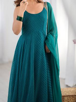 Pine green Long kurta with dupatta 3