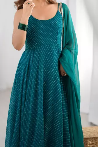 Pine green Long kurta with dupatta