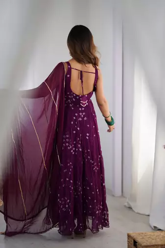 purple Long kurta with dupatta