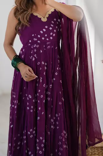 purple Long kurta with dupatta
