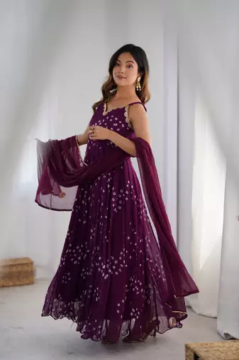 purple Long kurta with dupatta