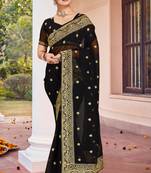 Black Zari Embroidered Border Georgette Saree With Matching Blouse