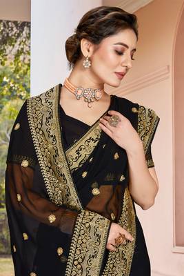 Black Zari Embroidered Border Georgette Saree With Matching Blouse 2
