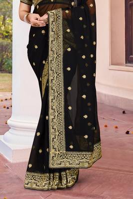 Black Zari Embroidered Border Georgette Saree With Matching Blouse 4