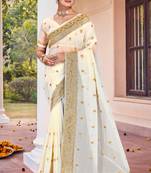 Off White Zari Embroidered Border Georgette Saree With Matching Blouse