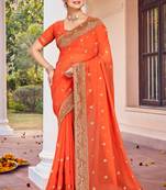 Peach Zari Embroidered Border Georgette Saree With Matching Blouse
