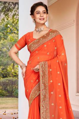 Peach Zari Embroidered Border Georgette Saree With Matching Blouse 3