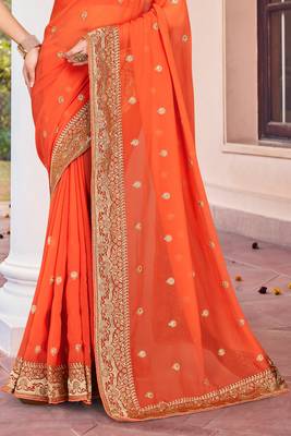 Peach Zari Embroidered Border Georgette Saree With Matching Blouse 4