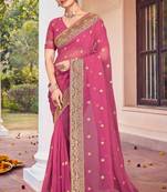 Pink Zari Embroidered Border Georgette Saree With Matching Blouse