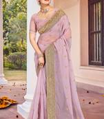 Lavender Zari Embroidered Border Georgette Saree With Matching Blouse
