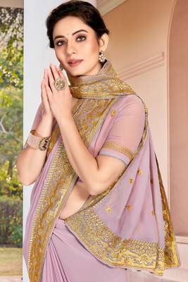 Lavender Zari Embroidered Border Georgette Saree With Matching Blouse 2