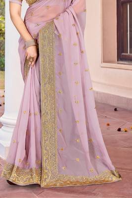 Lavender Zari Embroidered Border Georgette Saree With Matching Blouse 4
