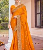 Mustard Zari Embroidered Border Georgette Saree With Matching Blouse
