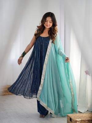 Navy blue anarkali palazzo set with dupatta 1