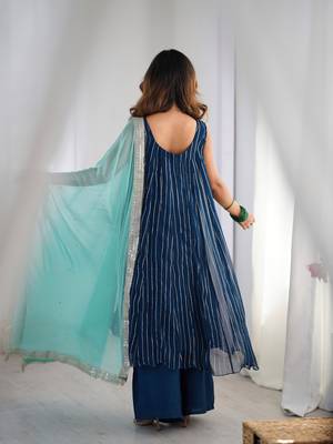 Navy blue anarkali palazzo set with dupatta 2