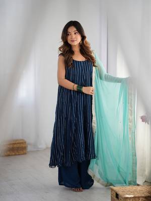 Navy blue anarkali palazzo set with dupatta 4