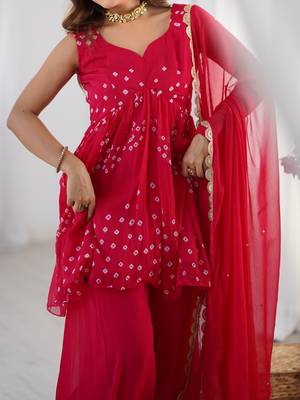 Crimson pink peplum kurta and flared palazzo set with dupatta 3
