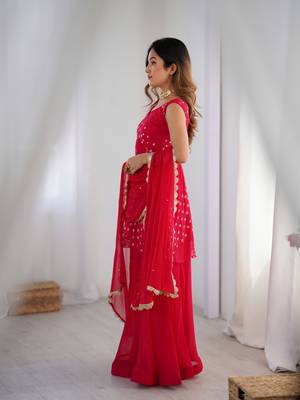 Crimson pink peplum kurta and flared palazzo set with dupatta 4