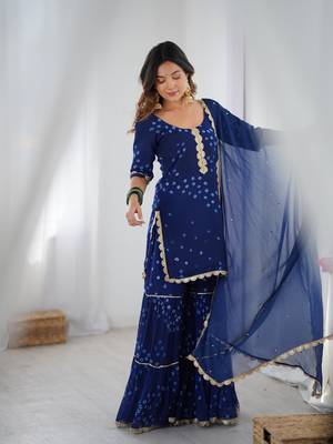 Midnight blue sharara kurta and dupatta set 1