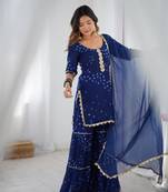 Mid night blue sharara kurta and dupatta set