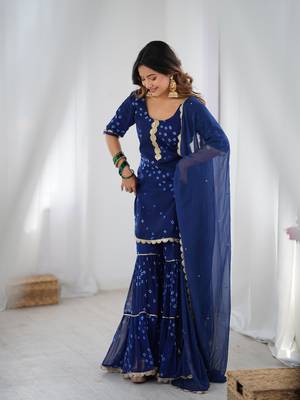 Midnight blue sharara kurta and dupatta set 5