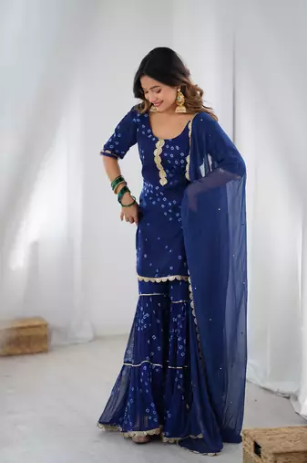 Midnight blue sharara kurta and dupatta set