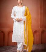 Off white georgette embroidered salwar suit