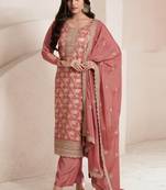 Peach silk jacquard embroidered salwar suit