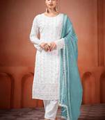 Off white georgette embroidered salwar suit