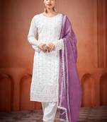 Off white georgette embroidered salwar suit
