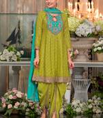 Mahendi chinon silk embroidered designer dhoti suit