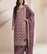Onion pink silk jacquard embroidered salwar suit