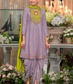 Lavender chinon silk embroidered designer dhoti suit