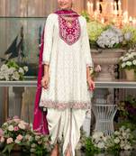 Off white chinon silk embroidered designer dhoti suit