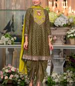 Dark mahendi chinon silk embroidered designer dhoti suit