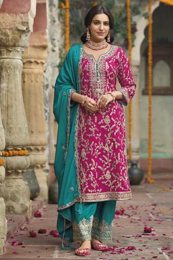 Pink Chinon Silk Embroidered Punjabi Salwar Suit