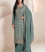 Aqua green silk jacquard embroidered salwar suit