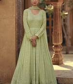 Pista green real georgette embroidered anarkali suit