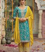 Sky Blue Chinon Silk Embroidered Punjabi Salwar Suit