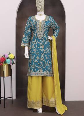 Sky Blue Chinon Silk Embroidered Punjabi Salwar Suit 3