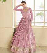 Pink embroidery zari sequence work silk jacquard anarkali suits