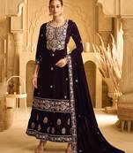 hand worked velvet wine palazzo suit