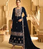 hand worked velvet navy blue palazzo suit