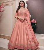  peach silk anarkali suit for women