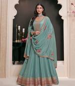 sky blue silk anarkali suit for women