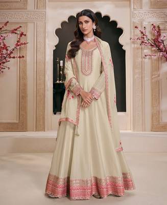 white silk anarkali suit for women 1
