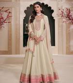 white silk anarkali suit for women