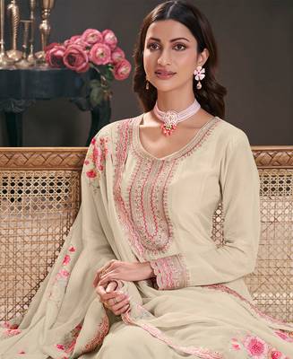 white silk anarkali suit for women 2