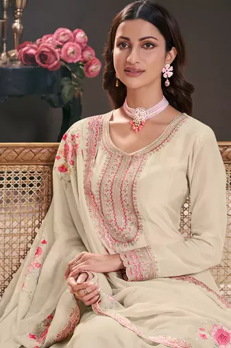 white silk anarkali suit for women