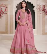 pink silk anarkali suit for women